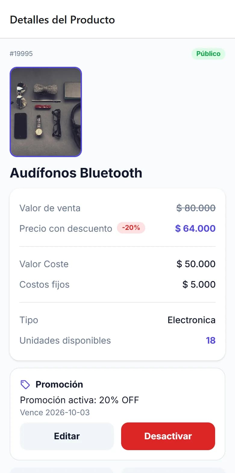 Detalle de un producto con una promoción activa y su fecha de vencimiento